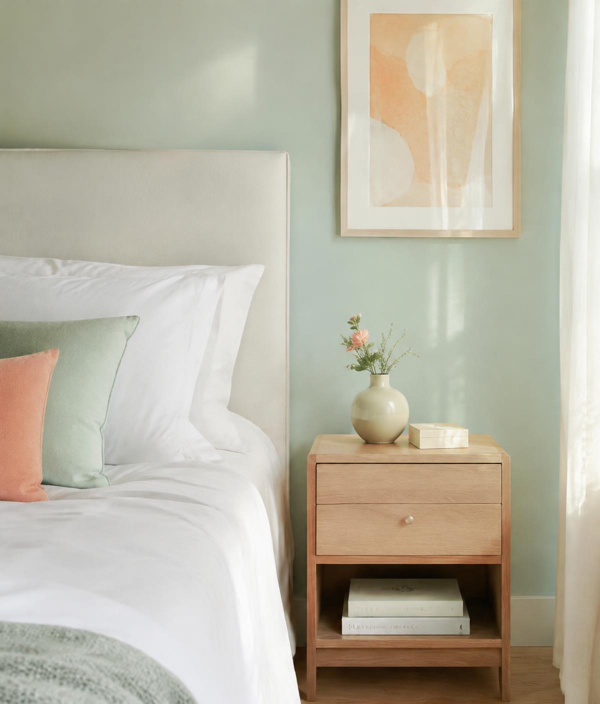 Calm bedroom with fresh white linens